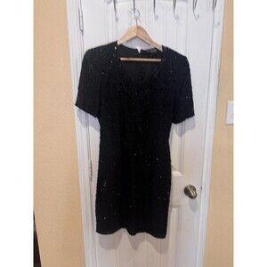 Royal Feelings VTG 80s SILK SEQUIN Dress Flapper 1920s Inspired Black size 10